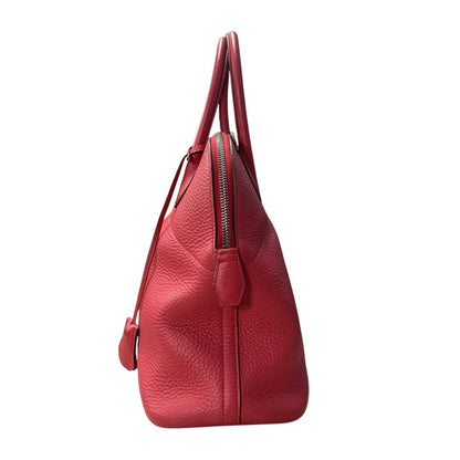 HERMES Clemence Bolide 31 Handbag Red Silver Hardware HE472
