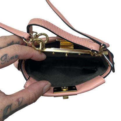 FENDI Leather Peekaboo Handbag Pink Gold Hardware FE393