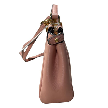FENDI Leather Peekaboo Handbag Pink Gold Hardware FE393