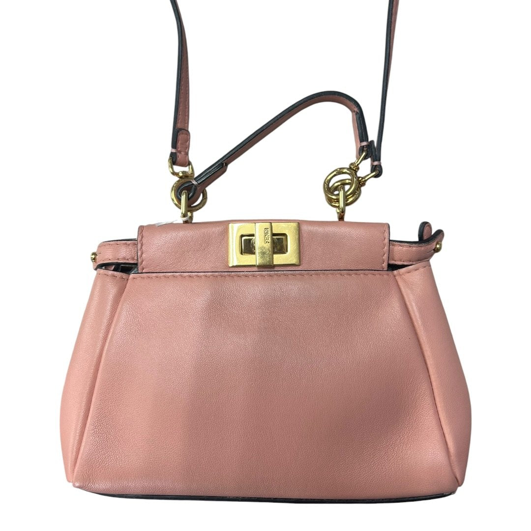 FENDI Leather Peekaboo Handbag Pink Gold Hardware FE393