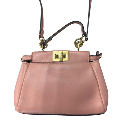 FENDI Leather Peekaboo Handbag Pink Gold Hardware FE393