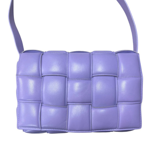 BOTTEGA VENETA Lambskin Padded Cassette Shoulder Bag Lavender Silver Hardware BO32