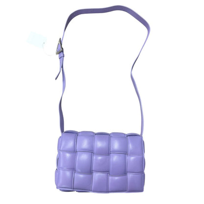 BOTTEGA VENETA Lambskin Padded Cassette Shoulder Bag Lavender Silver Hardware BO32