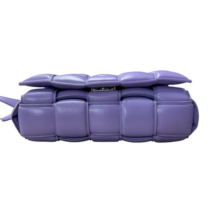 BOTTEGA VENETA Lambskin Padded Cassette Shoulder Bag Lavender Silver Hardware BO32