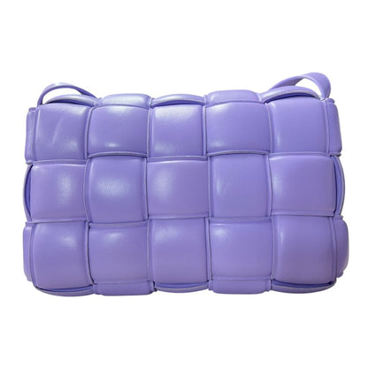 BOTTEGA VENETA Lambskin Padded Cassette Shoulder Bag Lavender Silver Hardware BO32