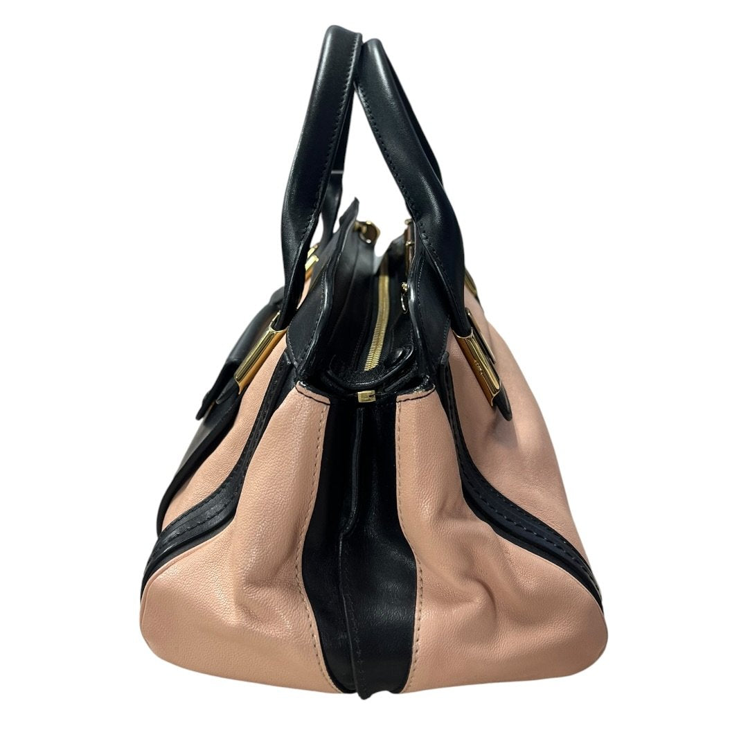 CHLOÉ Calfskin Baylee Handbag Black and Blush Pink Gold Hardware Ch2211