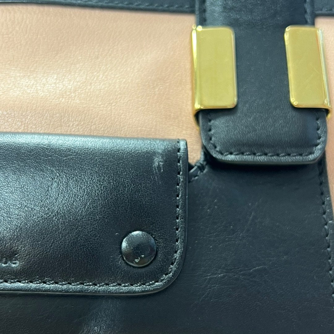 CHLOÉ Calfskin Baylee Handbag Black and Blush Pink Gold Hardware Ch2211