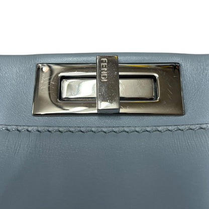 FENDI Calfskin Peekaboo Handbag Light Blue with Yellow Lining Silver Hardware FE395