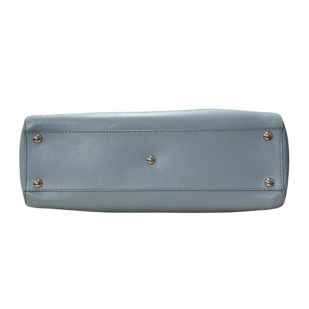 FENDI Calfskin Peekaboo Handbag Light Blue with Yellow Lining Silver Hardware FE395