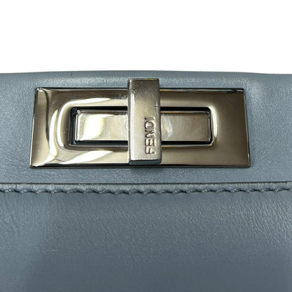 FENDI Calfskin Peekaboo Handbag Light Blue with Yellow Lining Silver Hardware FE395