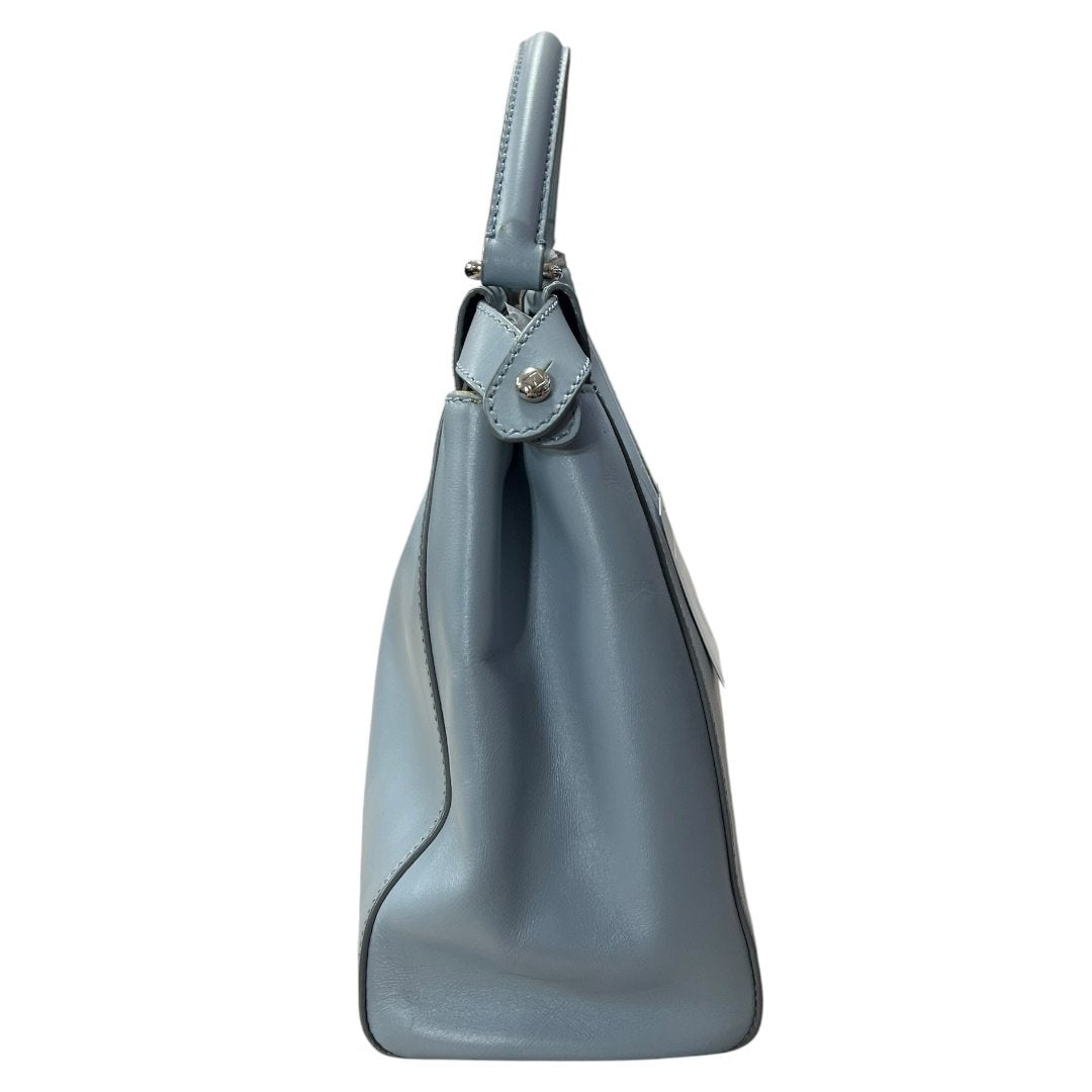 FENDI Calfskin Peekaboo Handbag Light Blue with Yellow Lining Silver Hardware FE395