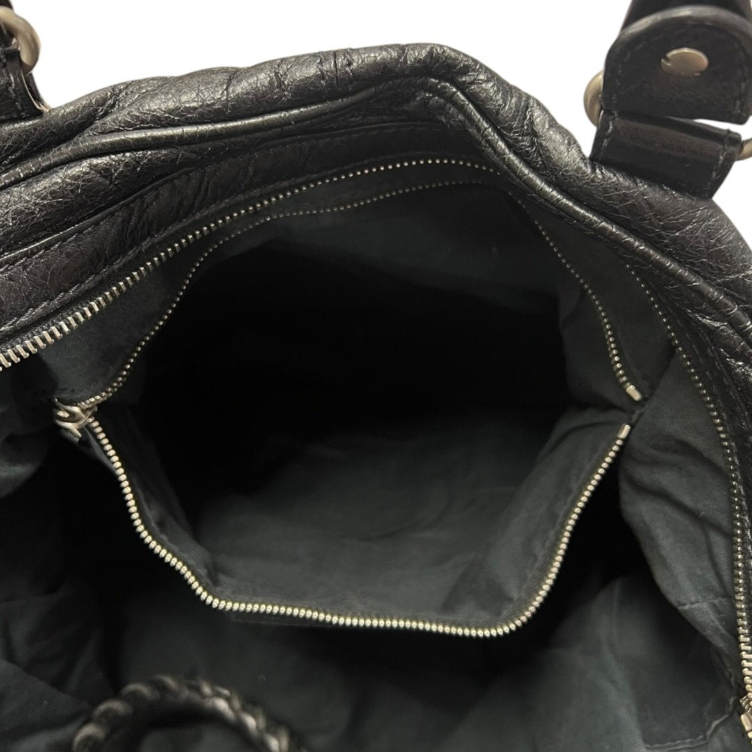 BALENCIAGA Agneau Leather City Handbag Black Silver Hardware BA43