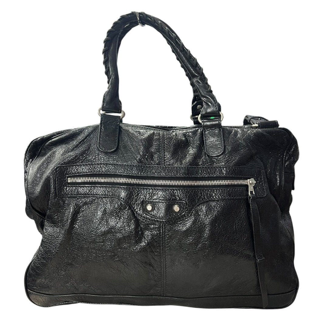 BALENCIAGA Agneau Leather City Handbag Black Silver Hardware BA43
