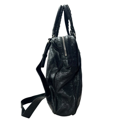 BALENCIAGA Agneau Leather City Handbag Black Silver Hardware BA43