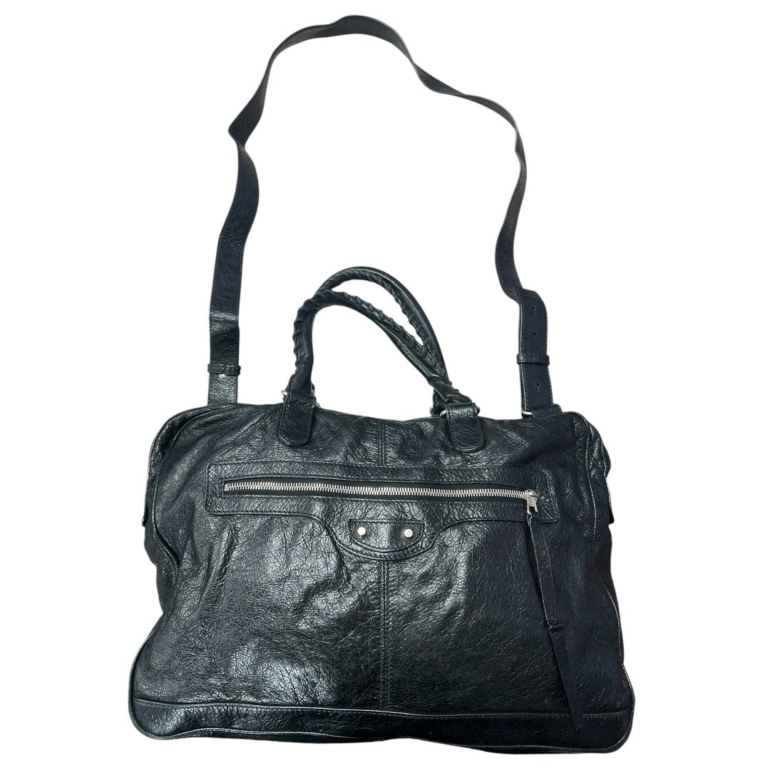 BALENCIAGA Agneau Leather City Handbag Black Silver Hardware BA43