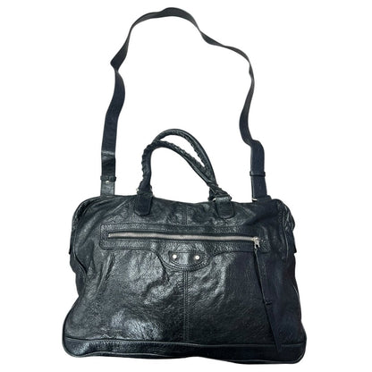 BALENCIAGA Agneau Leather City Handbag Black Silver Hardware BA43