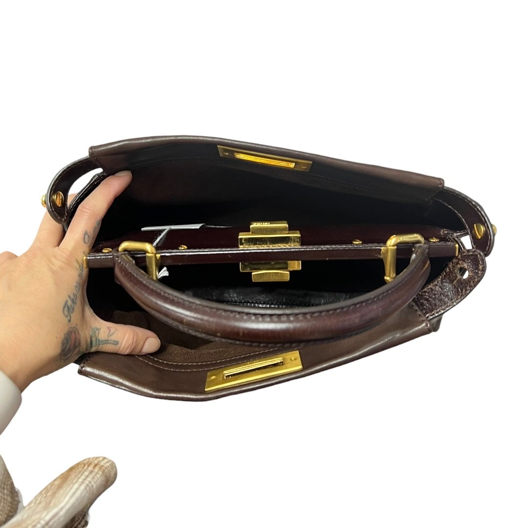 FENDI Leather Peekaboo Handbag Brown Gold Hardware FE394