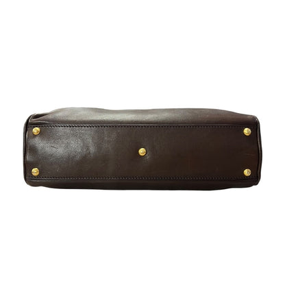FENDI Leather Peekaboo Handbag Brown Gold Hardware FE394