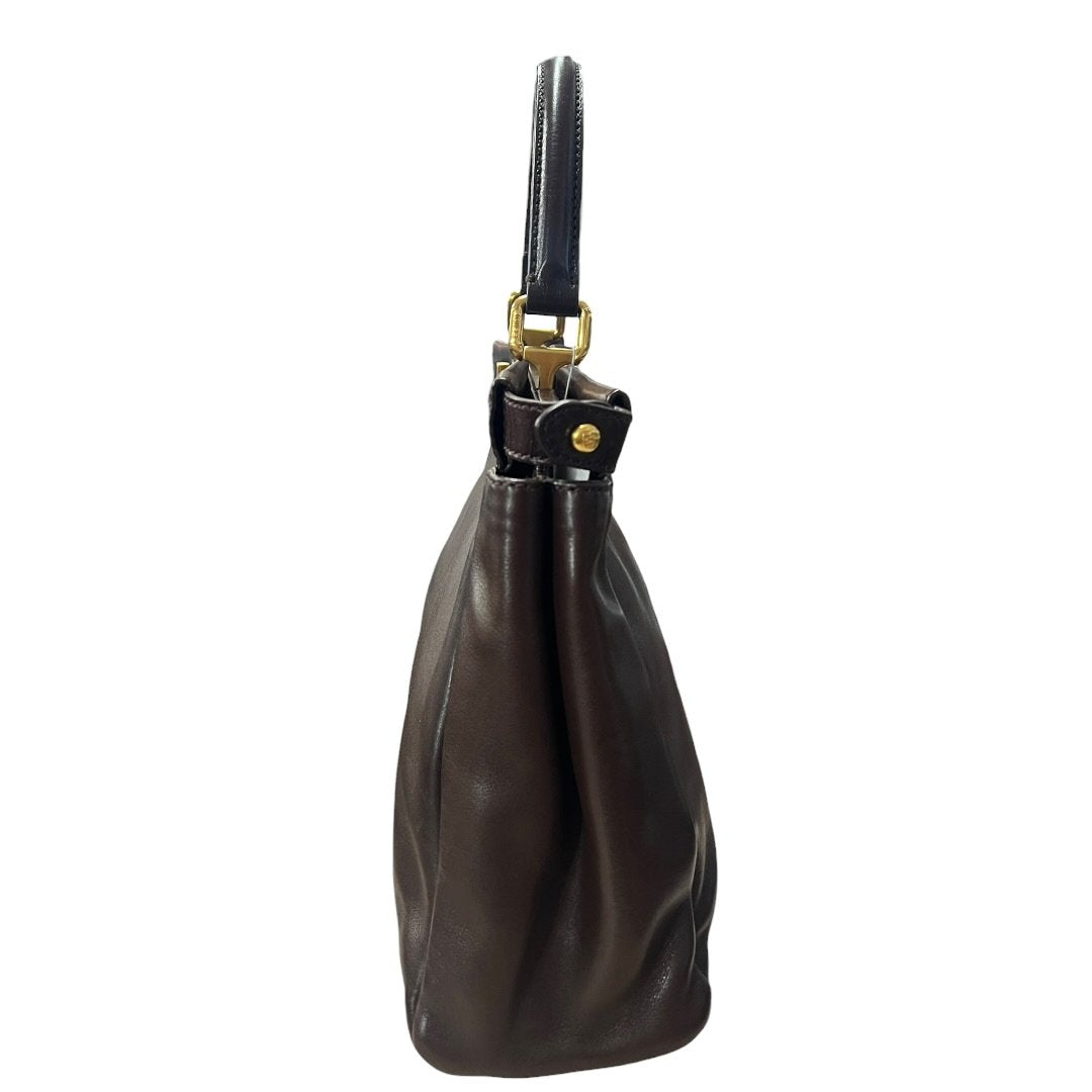 FENDI Leather Peekaboo Handbag Brown Gold Hardware FE394