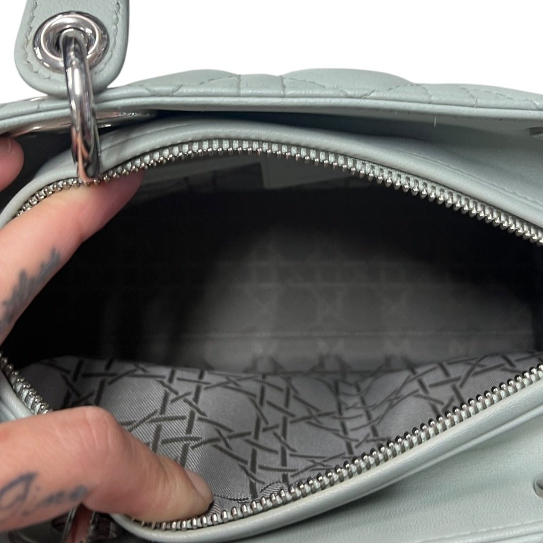 DIOR Lambskin Lady Dior Handbag Mint Green Silver Hardware Ch2210