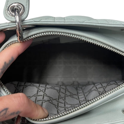 DIOR Lambskin Lady Dior Handbag Mint Green Silver Hardware Ch2210