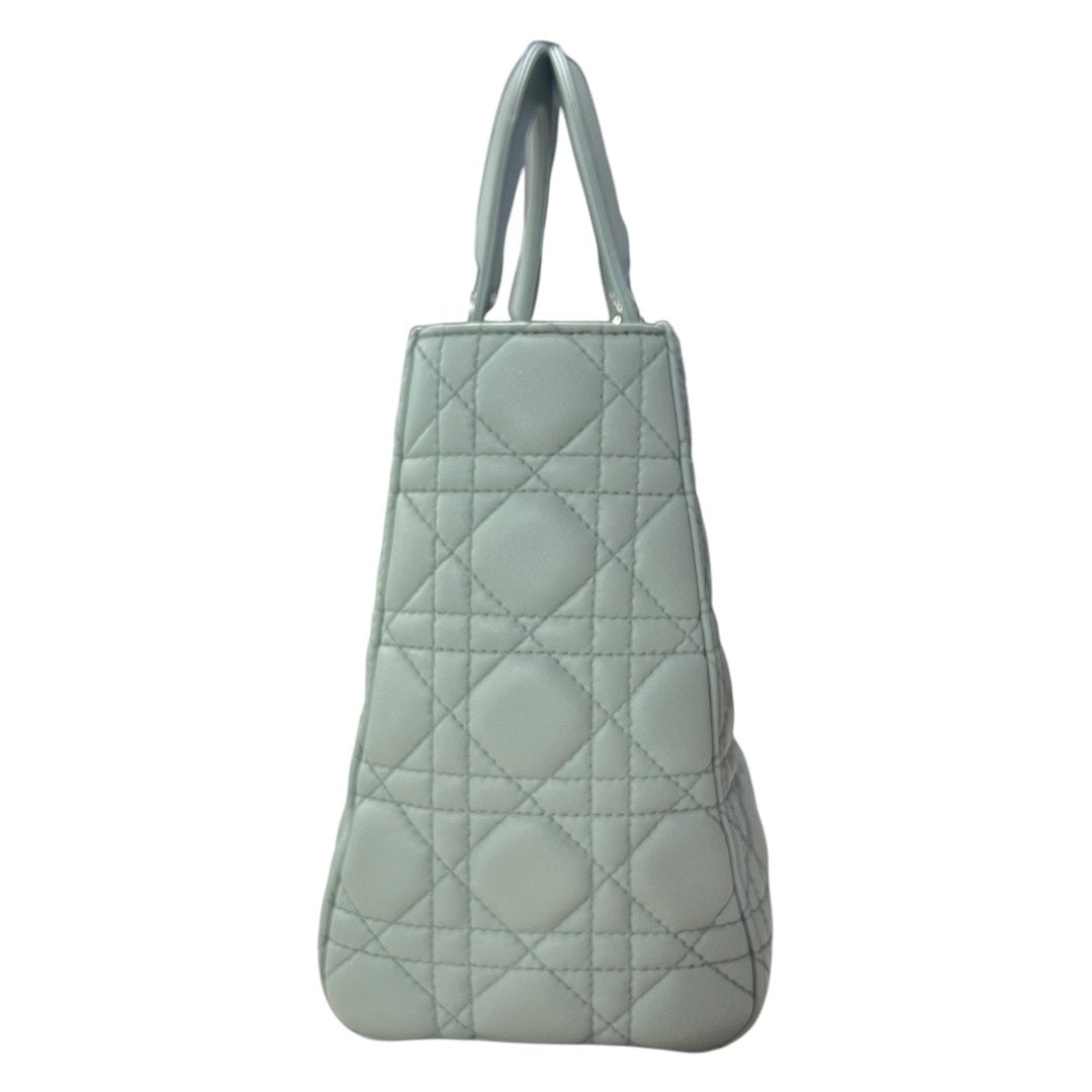 DIOR Lambskin Lady Dior Handbag Mint Green Silver Hardware Ch2210