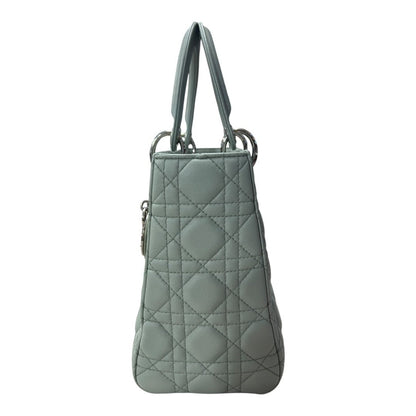 DIOR Lambskin Lady Dior Handbag Mint Green Silver Hardware Ch2210