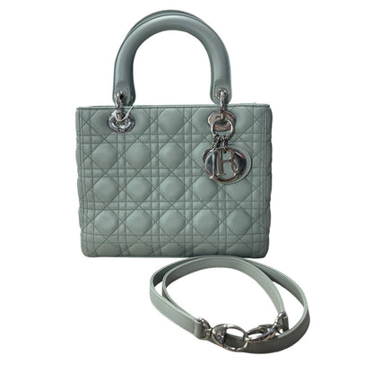 DIOR Lambskin Lady Dior Handbag Mint Green Silver Hardware Ch2210