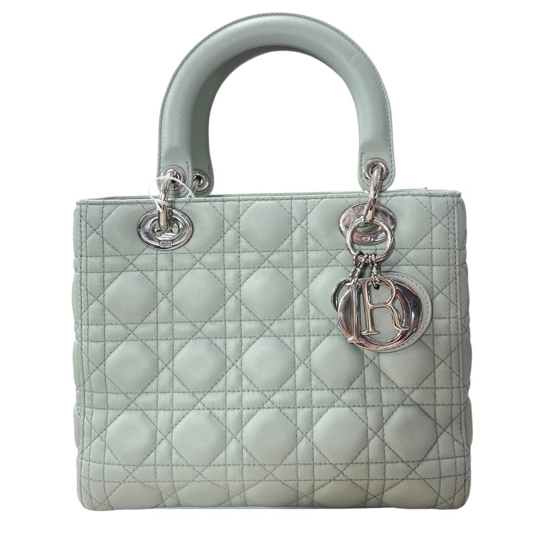 DIOR Lambskin Lady Dior Handbag Mint Green Silver Hardware Ch2210