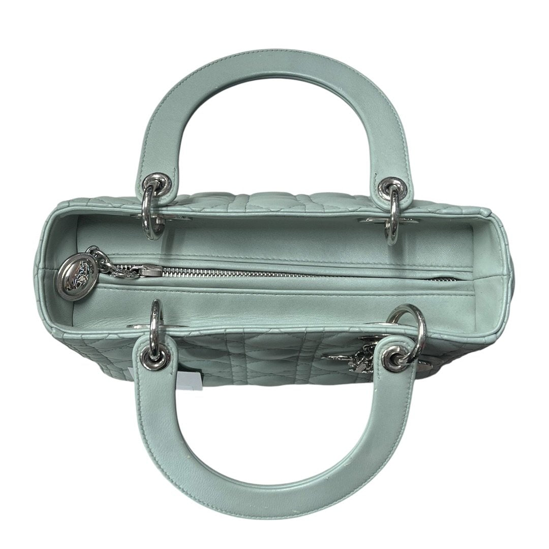 DIOR Lambskin Lady Dior Handbag Mint Green Silver Hardware Ch2210