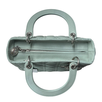 DIOR Lambskin Lady Dior Handbag Mint Green Silver Hardware Ch2210