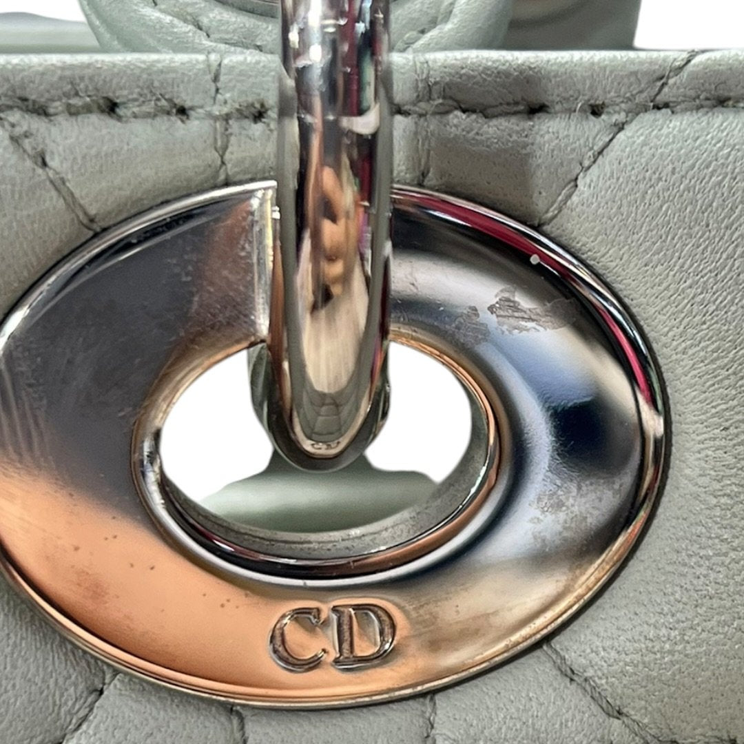 DIOR Lambskin Lady Dior Handbag Mint Green Silver Hardware Ch2210