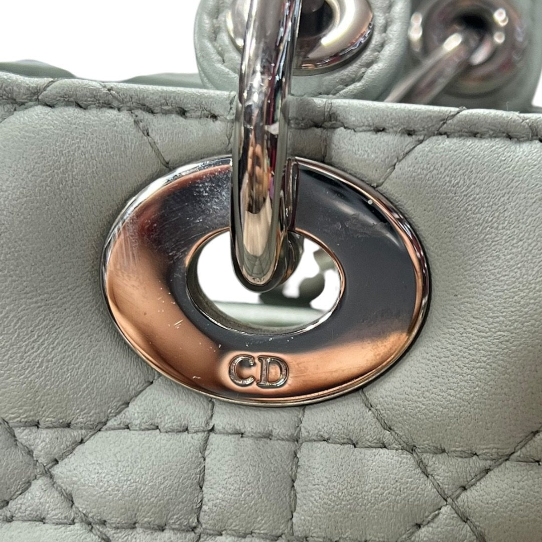 DIOR Lambskin Lady Dior Handbag Mint Green Silver Hardware Ch2210