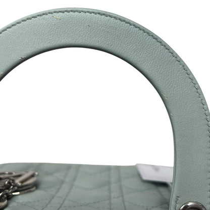 DIOR Lambskin Lady Dior Handbag Mint Green Silver Hardware Ch2210