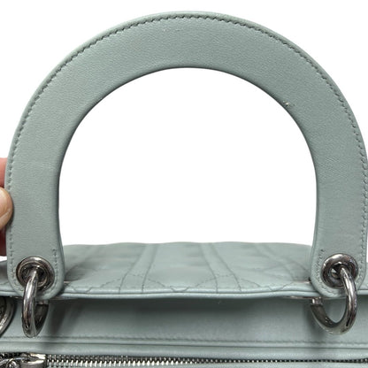 DIOR Lambskin Lady Dior Handbag Mint Green Silver Hardware Ch2210