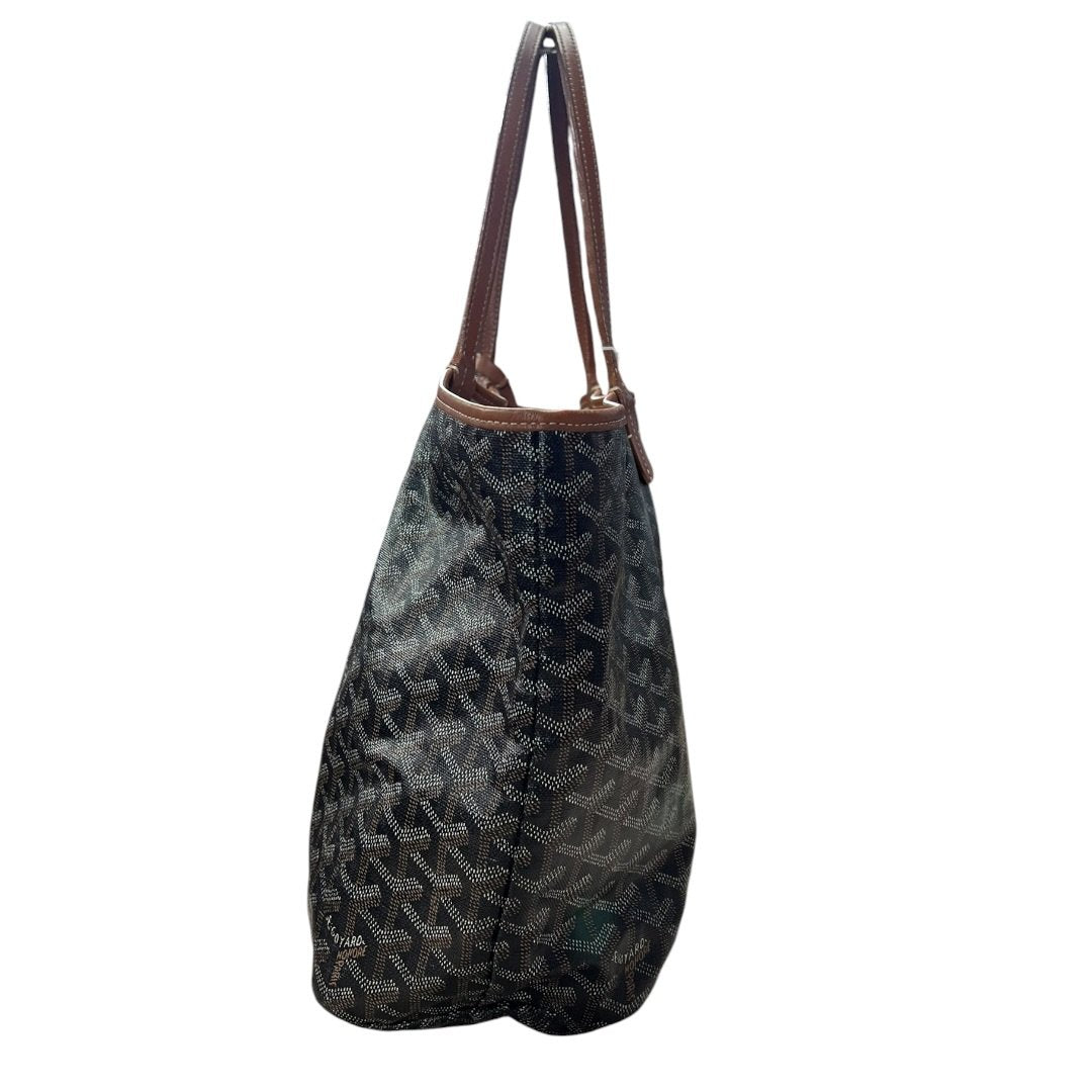 GOYARD Goyardine Canvas St. Louis PM Tote Black, Tan Silver Hardware GO33