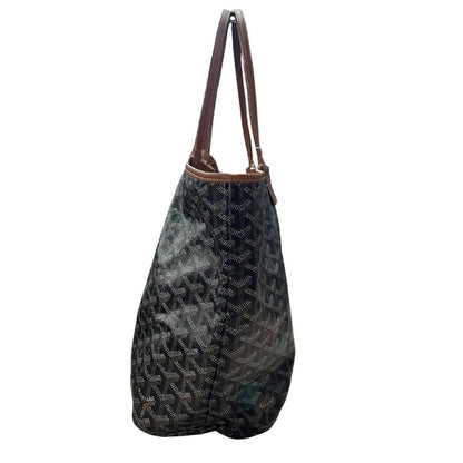 GOYARD Goyardine Canvas St. Louis PM Tote Black, Tan Silver Hardware GO33
