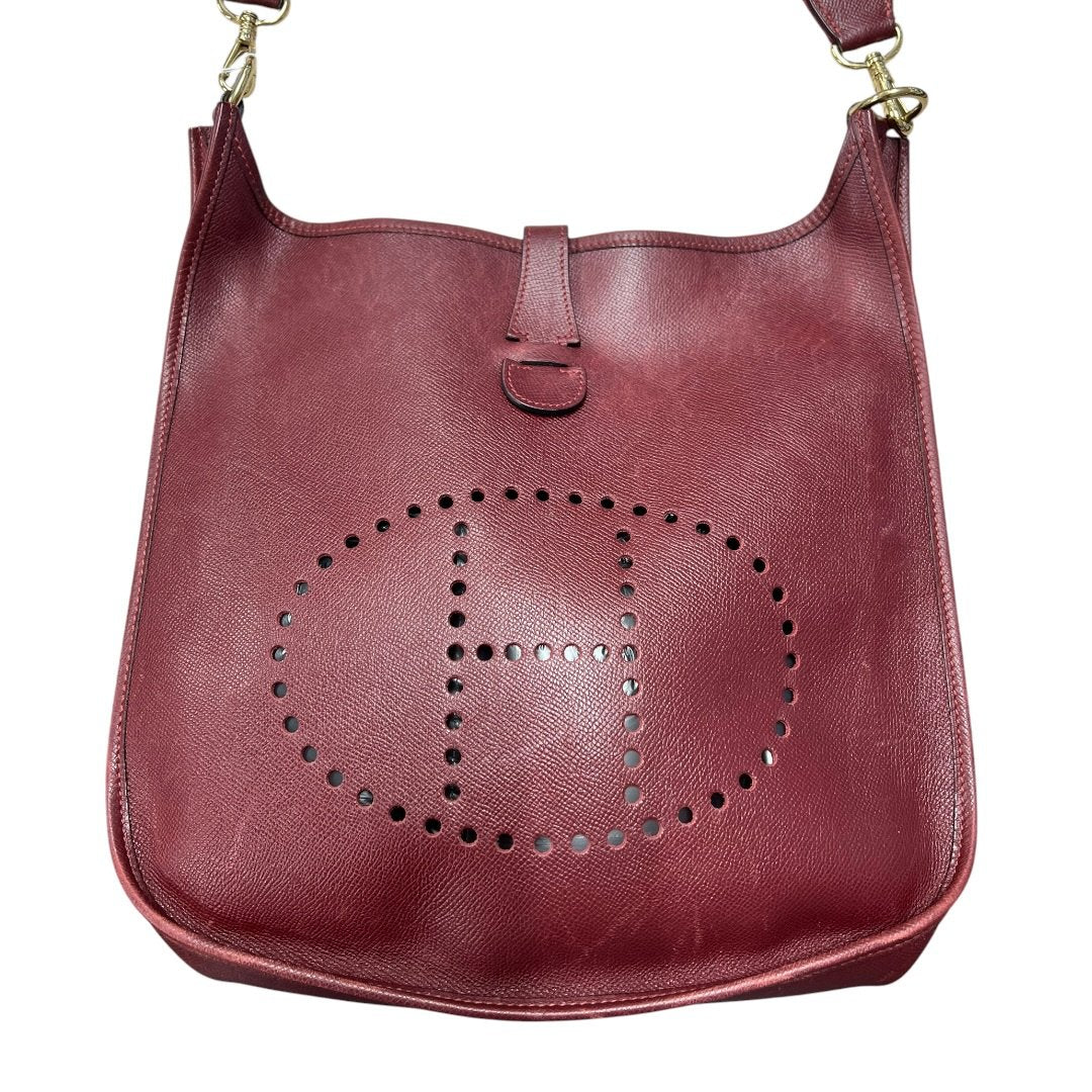 HERMES Clemence Evelyne III PM Shoulder Bag Burgundy Gold-tone Hardware HE473