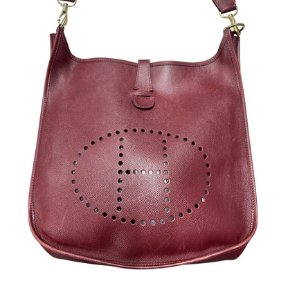 HERMES Clemence Evelyne III PM Shoulder Bag Burgundy Gold-tone Hardware HE473