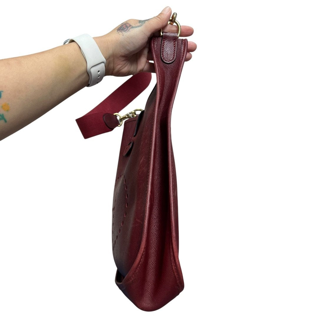 HERMES Clemence Evelyne III PM Shoulder Bag Burgundy Gold-tone Hardware HE473
