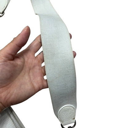 HERMES Clemence, Canvas Evelyne Shoulder Bag Off-White Silver Hardware HE474