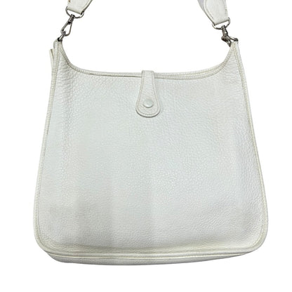 HERMES Clemence, Canvas Evelyne Shoulder Bag Off-White Silver Hardware HE474