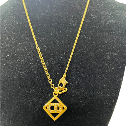 CHRISTIAN DIOR Metal, Rhinestone CD Logo Pendant Necklace N/A Gold Gold Hardware Ch2219