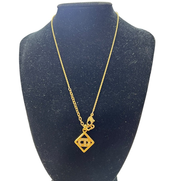 CHRISTIAN DIOR Metal, Rhinestone CD Logo Pendant Necklace N/A Gold Gold Hardware Ch2219