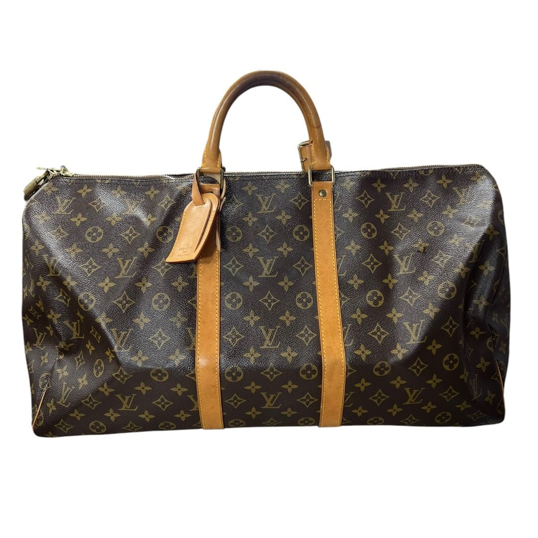 LOUIS VUITTON Monogram Canvas Keepall 50 Travel Bag Brown Gold Hardware LO2377