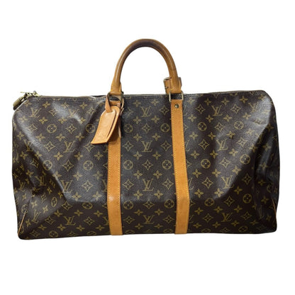 LOUIS VUITTON Monogram Canvas Keepall 50 Travel Bag Brown Gold Hardware LO2377