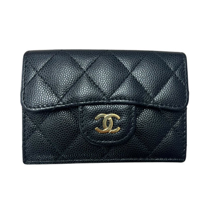 CHANEL Caviar Leather Classic Flap Trifold Wallet Wallet Black / Burgundy Gold Hardware CH2218