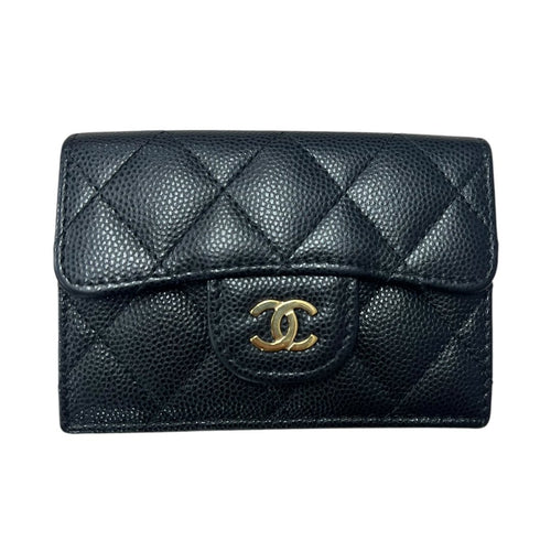 CHANEL Caviar Leather Classic Flap Trifold Wallet Wallet Black / Burgundy Gold Hardware CH2218