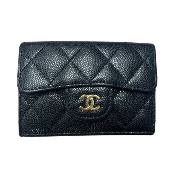 CHANEL Caviar Leather Classic Flap Trifold Wallet Wallet Black / Burgundy Gold Hardware CH2218