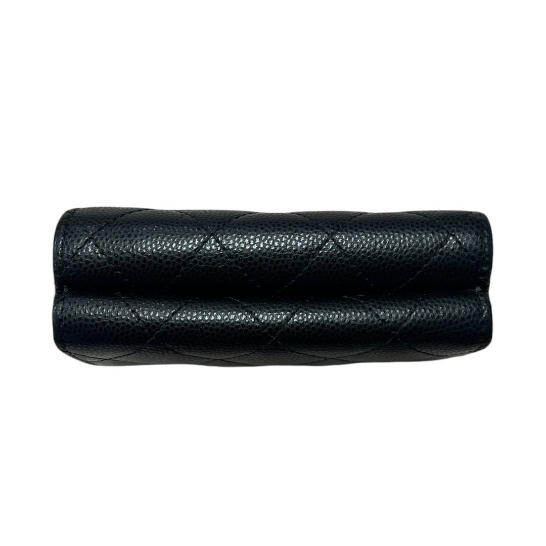 CHANEL Caviar Leather Classic Flap Trifold Wallet Wallet Black / Burgundy Gold Hardware CH2218